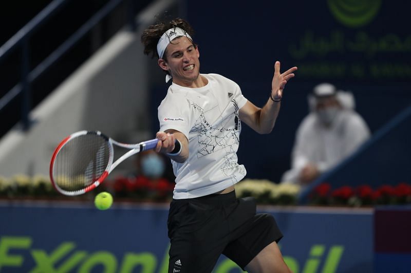 Dominic Thiem in action against Roberto Bautista Agut