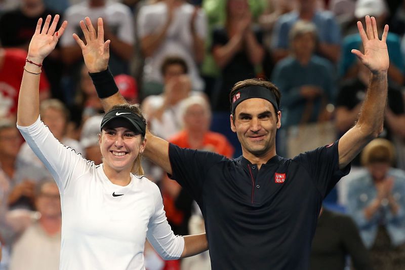 Belinda Bencic (L) and Roger Federer
