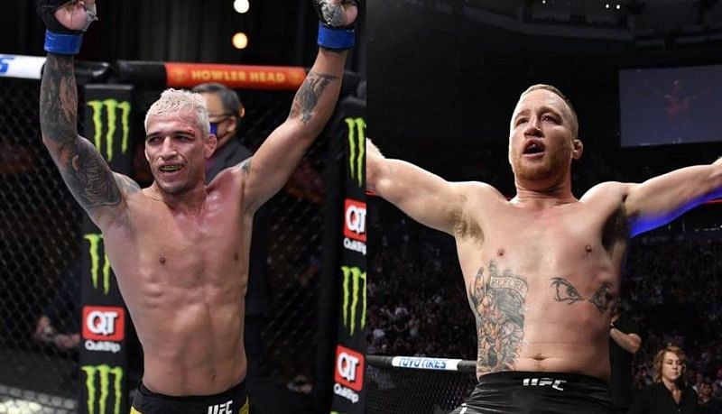 Charles Oliveira (left); Justin Gaethje (right)