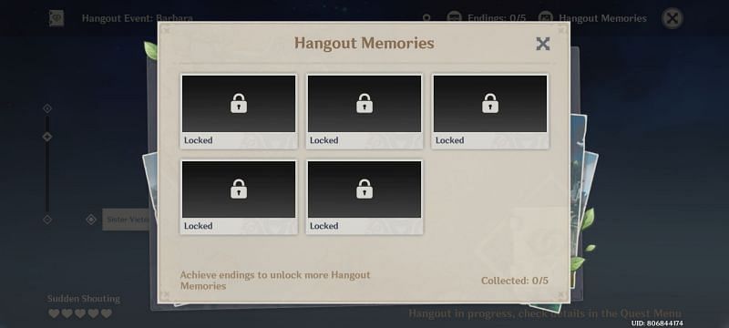 Hangout Memories can be obtained by unlocking unique endings (Image via Genshin Impact)