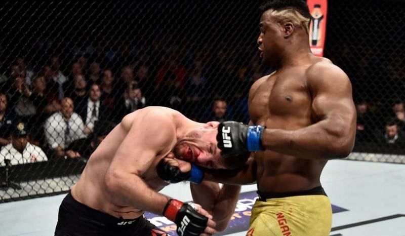 Stipe Miocic (left); Francis Ngannou (right)