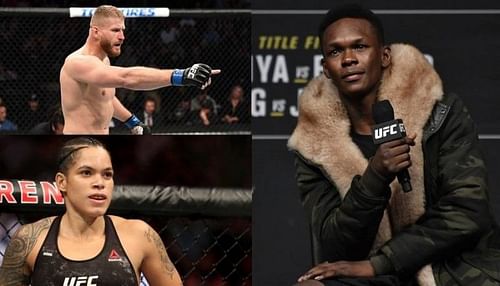 Jan Blachowicz (top left); Amanda Nunes (bottom left); Israel Adesanya (right)