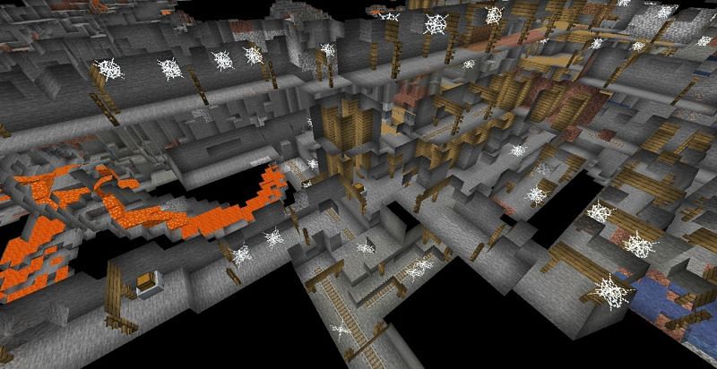 Players can find minecarts with chest generated inside these mineshafts (Image via Minecraft)