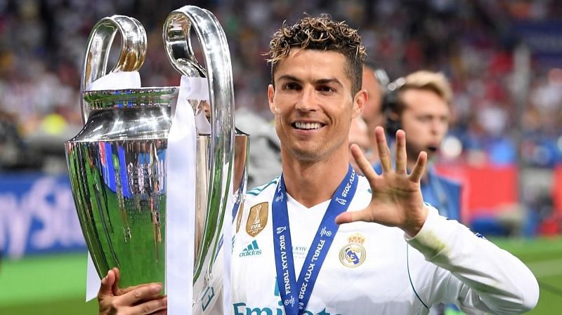 Cristiano Ronaldo rejoices after winning his fifth Champions League title.