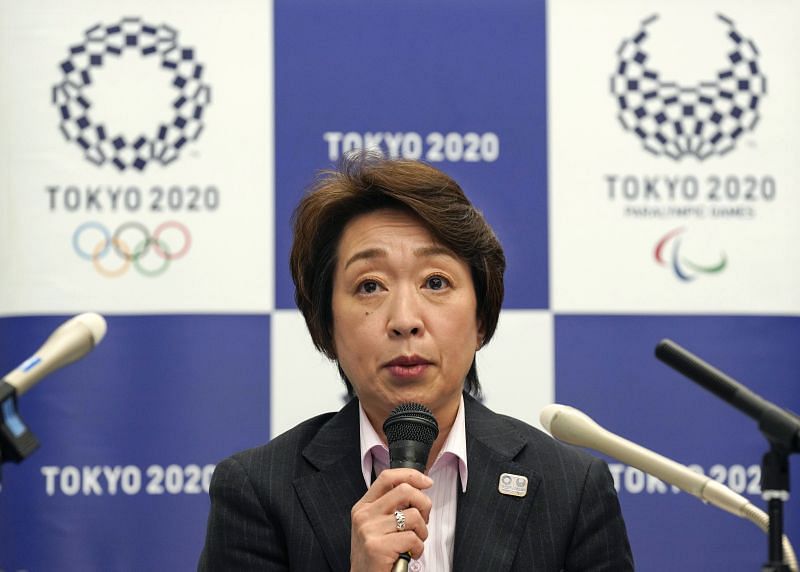 Seiko Hashimoto attends a media huddle related to the Tokyo Olympics earlier this month