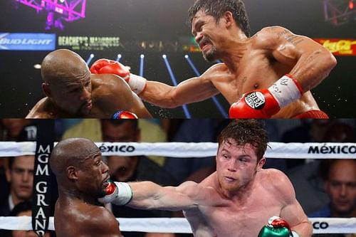 Floyd Mayweather against Manny Pacquiao (top), Floyd Mayweather against Saul Alvarez (bottom)