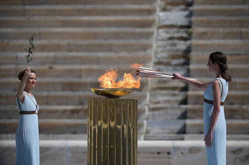 Olympic Flame Handover Ceremony for the 2020 Tokyo Olympics that was eventually postponed