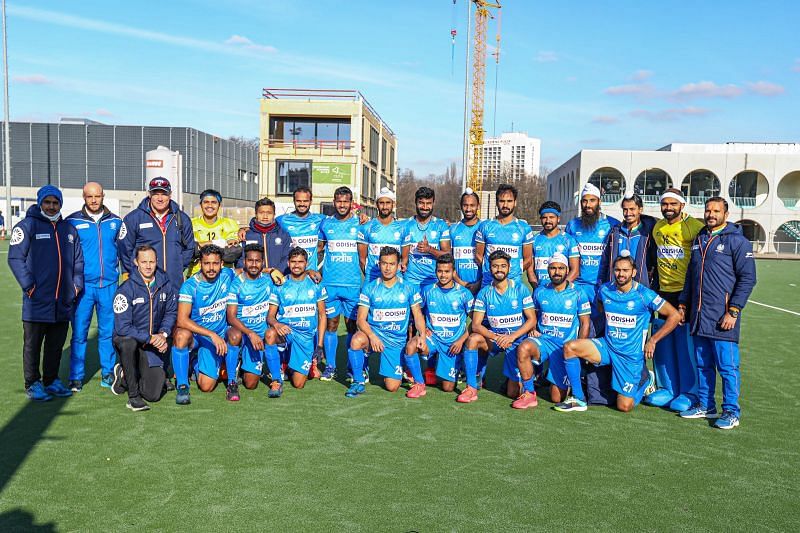 The Indian hockey team after their win against Great Britain in Antwerp (Source: Hockey India)