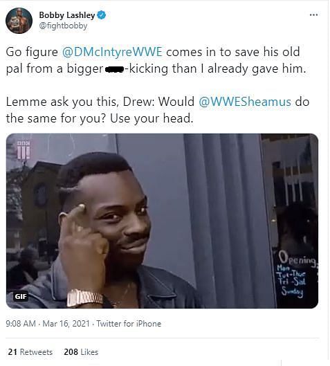 Bobby Lashley sends a message to Drew McIntyre