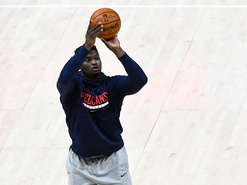 Zion Williamson #1 of the New Orleans Pelicans warms up before a game against the Utah Jazz at Vivint Smart Home Arena. (Photo by Alex Goodlett/Getty Images)