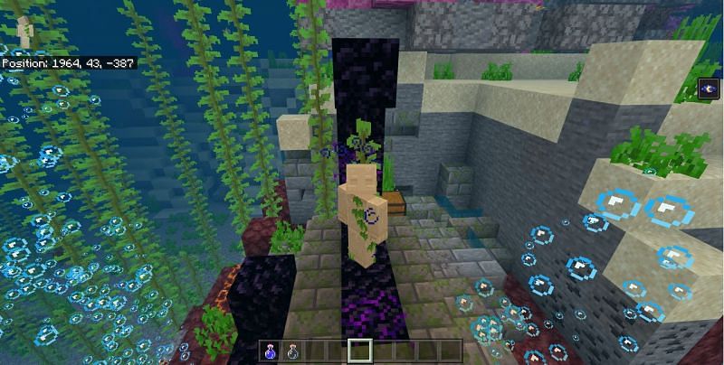 Minecraft features found in this seed include the ruined portal (Image via Mojang)