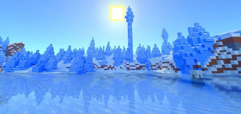 A valley of ice spikes that together create a Minecraft masterpiece (Image via Minecraft &amp; Chill/YouTube)