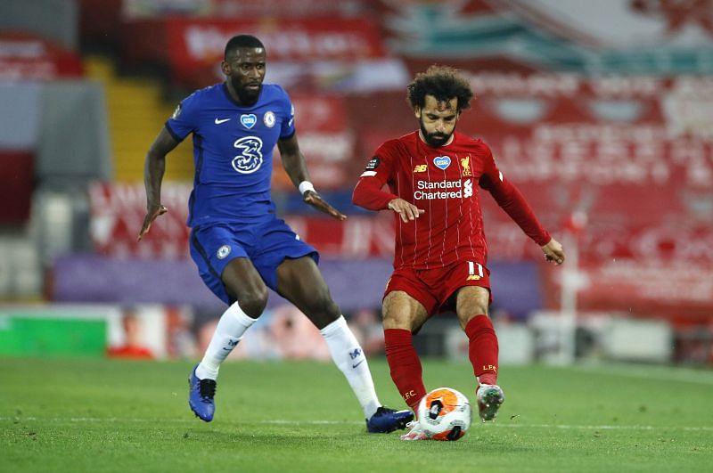 Mohamed Salah (right) in action against Chelsea