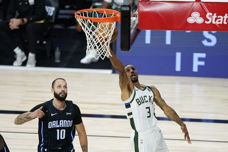 George Hill in action for the Milwaukee Bucks in the 2019-20 NBA season