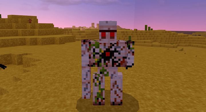 Minecraft Iron Golem with low health (Image via mcpeaddons.com)