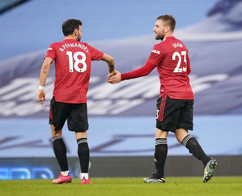 Luke Shaw (right) secured the three points for Manchester United with a well-taken goal.