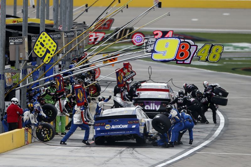 Chase Elliott had a wild 360 spin at the start of Stage 3 at the NASCAR Cup Series Pennzoil 400. (Photo by Brian Lawdermilk/Getty Images