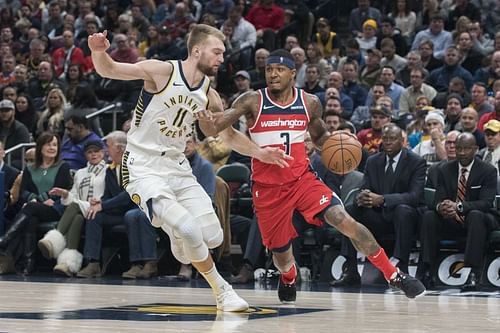 Bradley Beal of the Washington Wizards and Domantas Sabonis of the Indiana Pacers