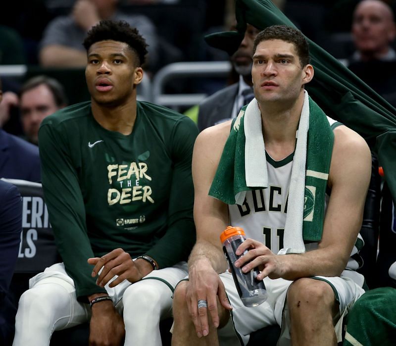 Giannis Antetokounmpo and Brook Lopez