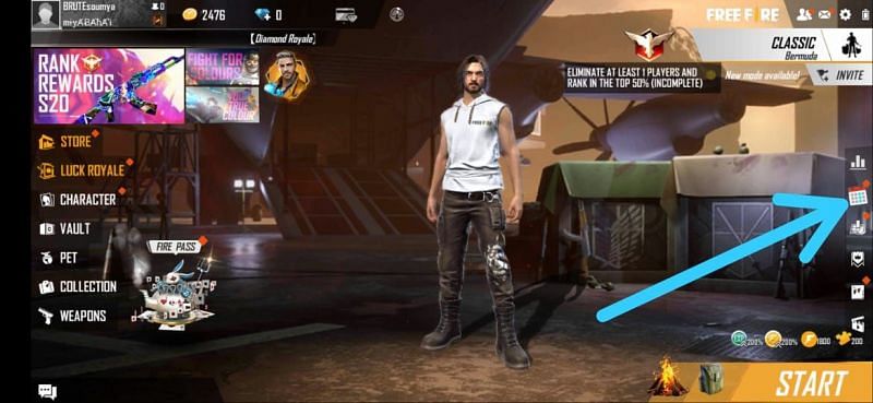 Log in to Free Fire and go to the events tab