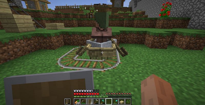 A villager in a boat in a cart (Image via a deleted user on Reddit)