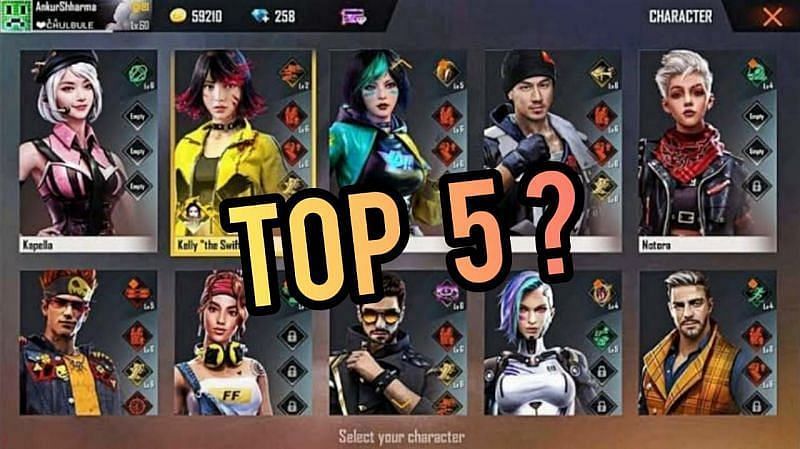 Top 5 characters in Free Fire