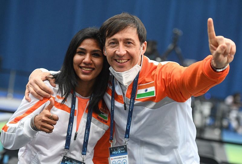 Bhavani Devi (L) with one of her coaches (Image Credit: @WeAreTeamIndia Twitter account)