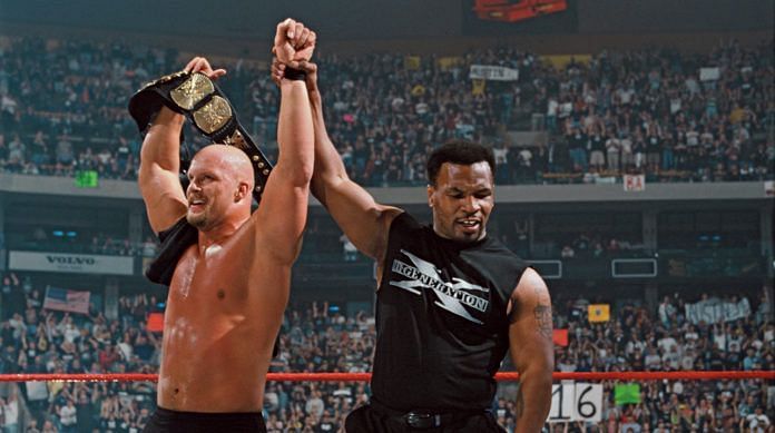 Steve Austin and Mike Tyson at WrestleMania XIV