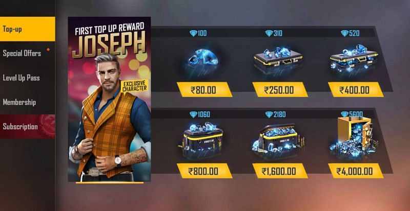 Choose the required number of diamonds to purchase