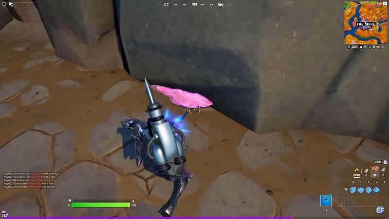 Harvesting the Crystal for the Fortnite Spire Challenges chain (Image via YouTube/EveryDay FN)