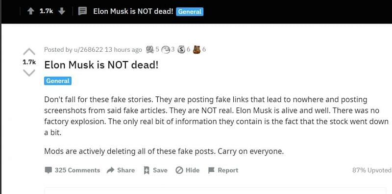 The statement from the Tesla subreddit moderators