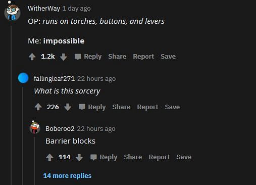 Players questioning how the OP managed to run on certain blocks (Image via Reddit)