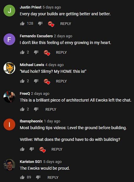 The community showing their appreciation for Vetlive&#039;s treehouse design (Image via YouTube)