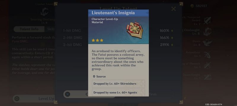 Lieutenant&#039;s Insignia- Talent and character level up material