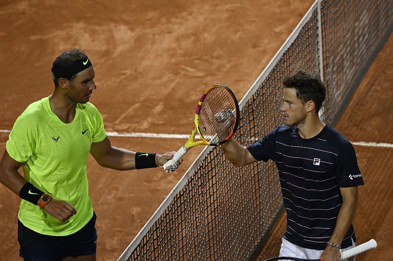 Rafael Nadal (L) and Diego Schwartzman
