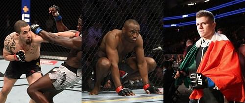 Robert Whittaker (left), Kamaru Usman (center) and Marvin Vettori (right)