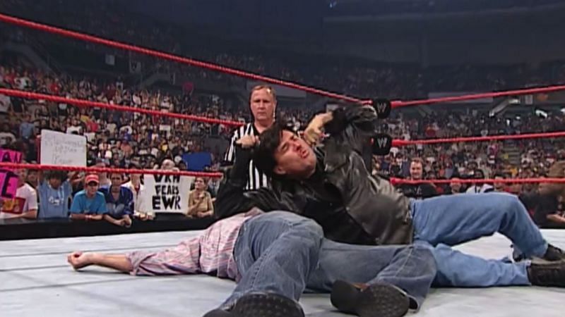 After assistance from Kane, Eric Bischoff pinned Shane McMahon on WWE Monday Night RAW in 2003