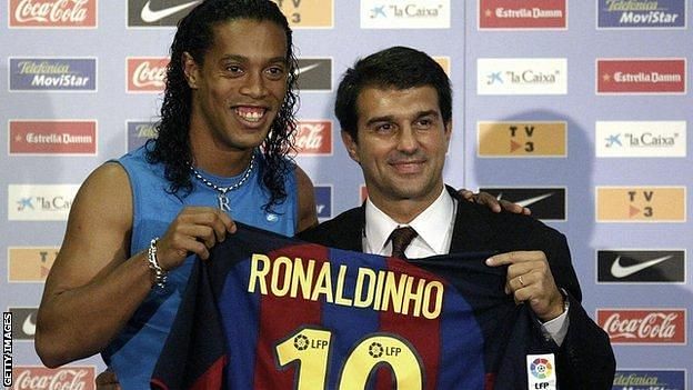 Joan Laporta signed Ronaldinho for Barcelona in 2003 (Pic courtesy Getty Images).