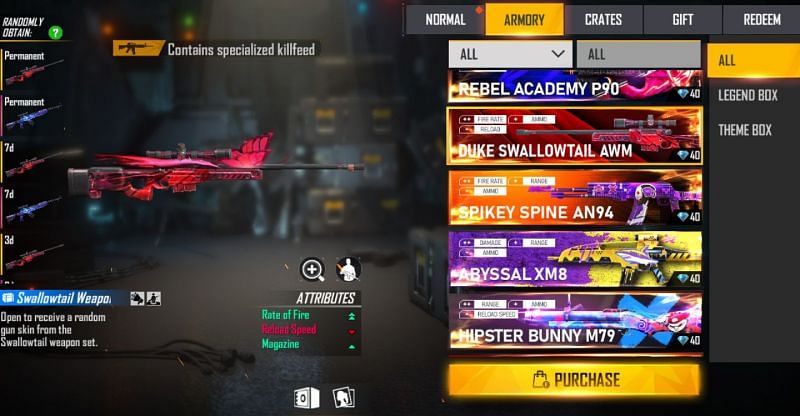 Free Fire में Duke Swallowtail AWM