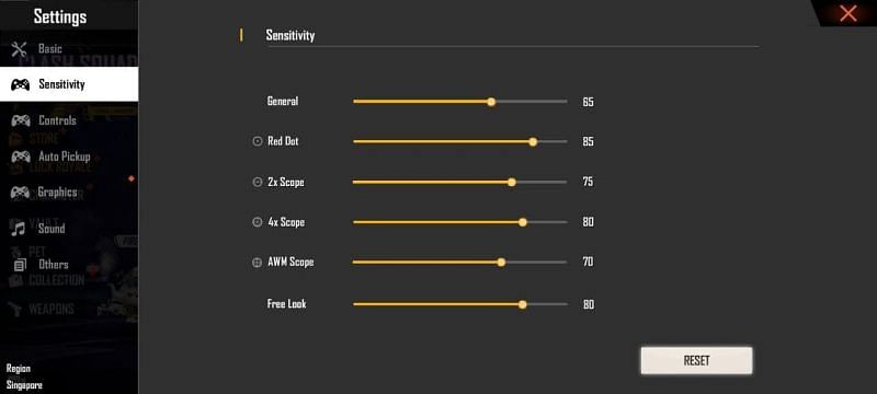 A recommended range for sensitivity settings (Image via Free Fire)
