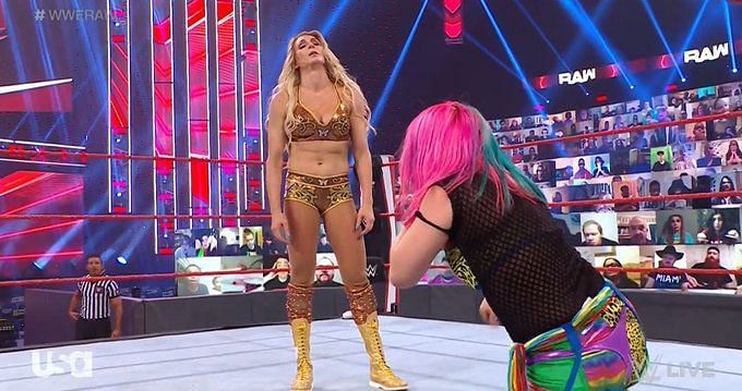 Asuka got an accidental big boot from Charlotte Flair