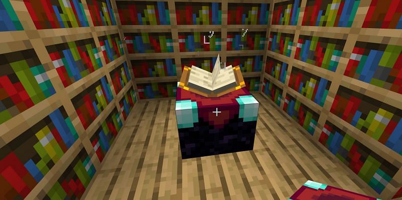 Use an enchanting table to enchant rods (Image via Minecraft)