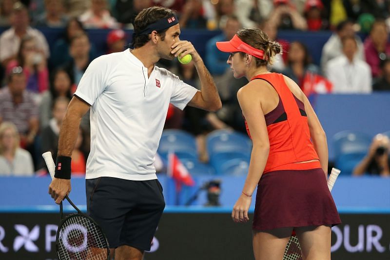 Roger Federer and Belinda Bencic compete at the 2019 Hopman Cup