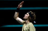 Andrey Rublev reacts after winning the ATP 500 event in Rotterdam