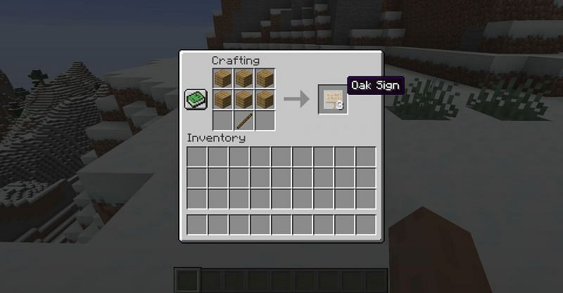 The crafting recipe for oak signs in Minecraft (Image via Minecraft)