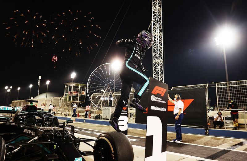 Lewis Hamilton leapt at the chance to win the 2021 Bahrain Grand Prix. Photo: Lars Baron / Getty Images