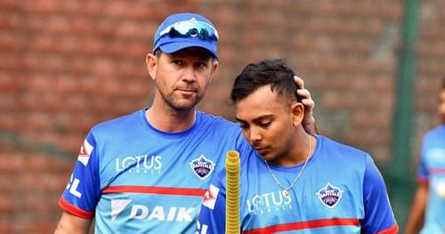 Ricky Ponting (L) and Prithvi Shaw (R) during a training session [Credits: Scroll]