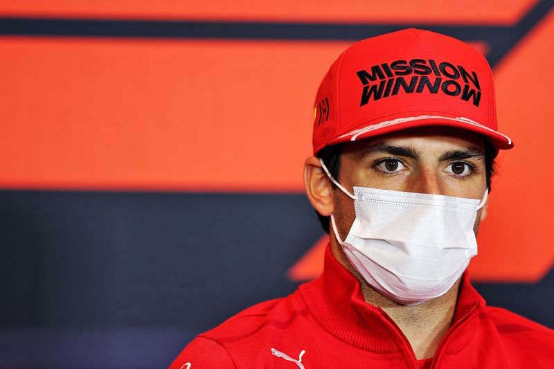 Carlos Sainz of Ferrari in the FIA Drivers&#039; Press Conference at Autodromo Internazionale Enzo e Dino Ferrari in Imola. Photo:  Laurent Charniaux - Pool/Getty Images.