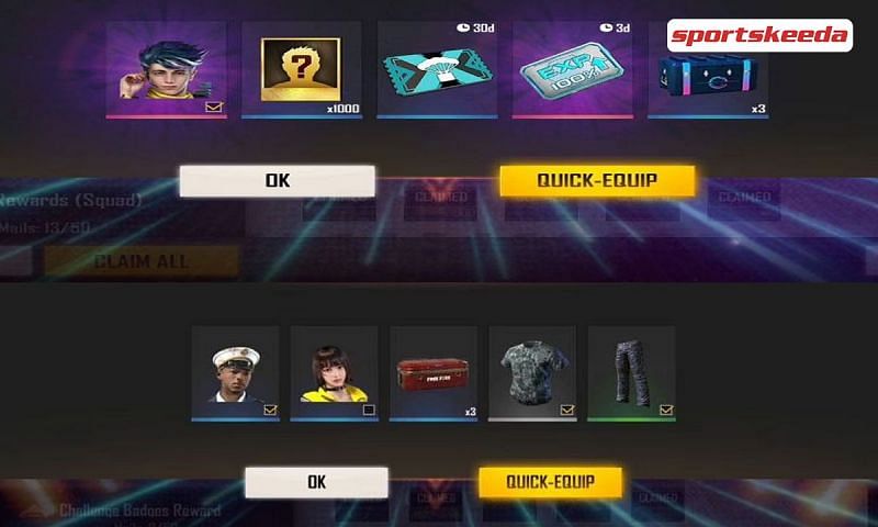 Rewards offered by Free Fire