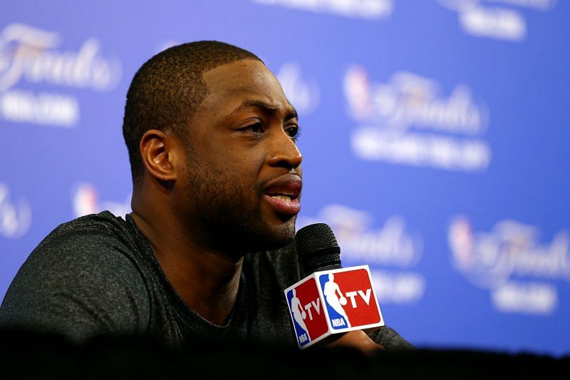 Dwyane Wade addressing the media